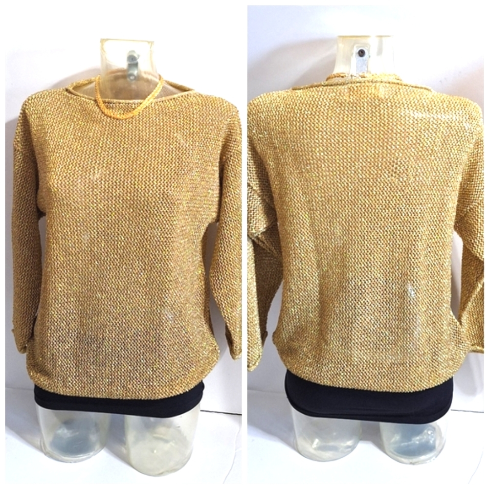 Cache Gold Shiny Glitter Mesh Top